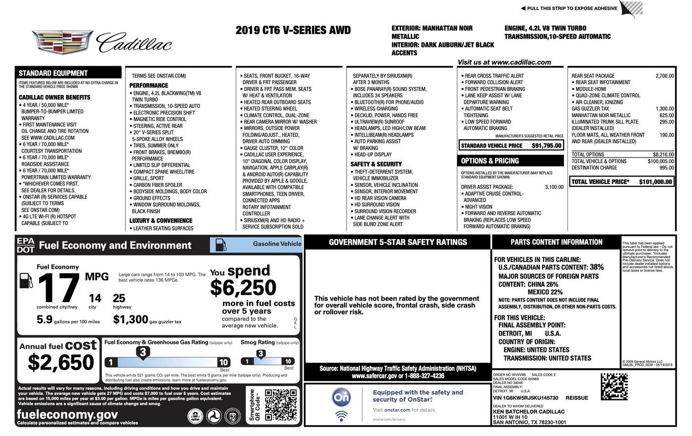 2019 Cadillac CT6-V Standard — Sedan — 39,430 mi — Alvin, TX