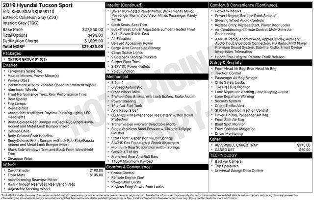 2019 Hyundai Tucson Sport — SUV — 44,140 mi — Norwalk, OH