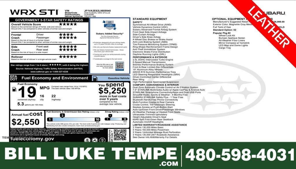 2020 Subaru WRX STI — Sedan — 51,995 mi — Tempe, AZ