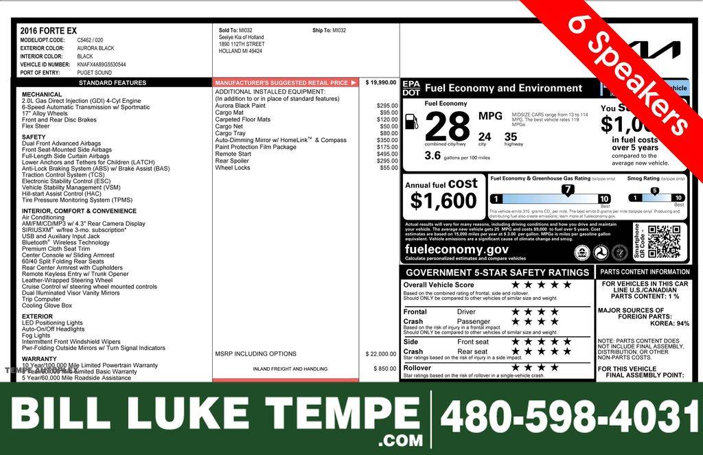 2016 Kia Forte EX — Sedan — 122,048 mi — Tempe, AZ