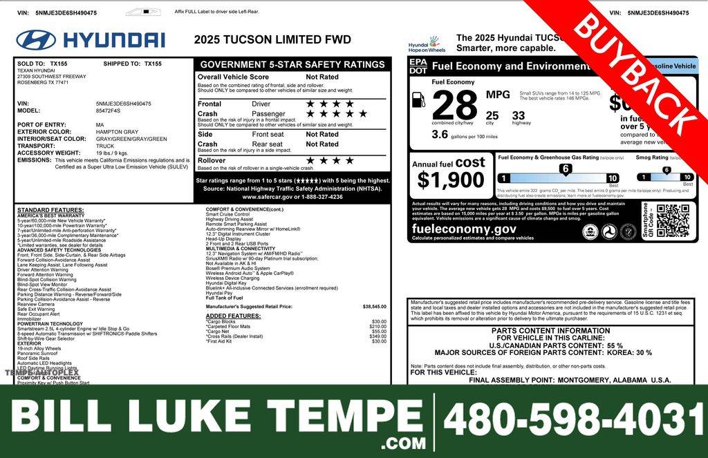 2025 Hyundai Tucson Limited — SUV — 1,289 mi — Tempe, AZ