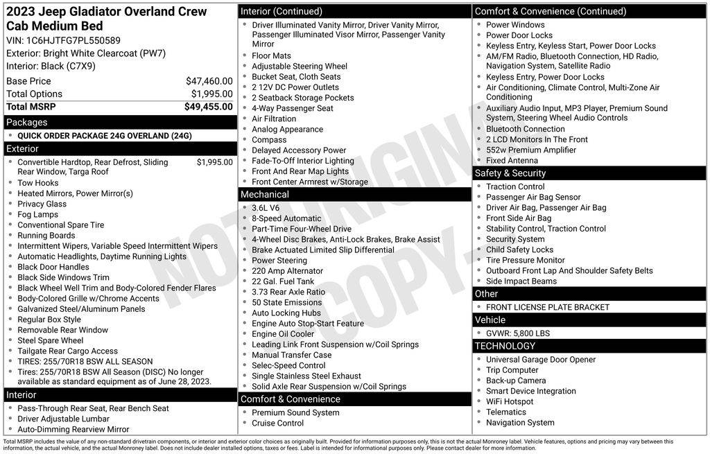 2023 Jeep Gladiator Overland — Pickup Truck — 68,216 mi — Cheyenne, WY