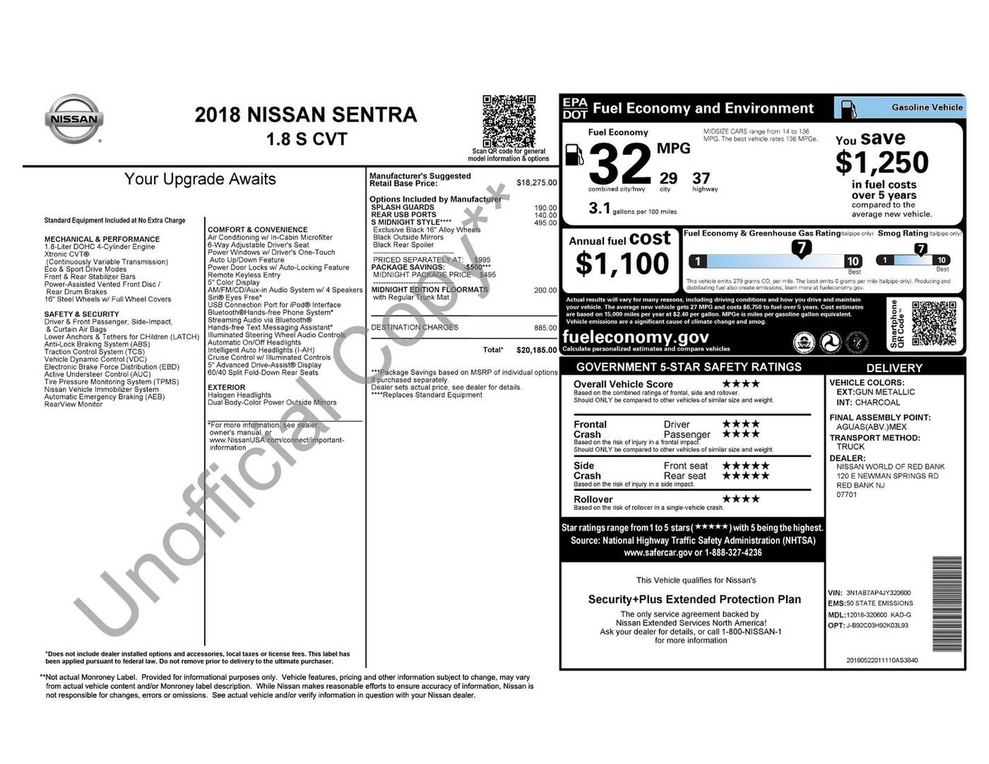 2018 Nissan Sentra S — Sedan — 123,078 mi — Eatontown, NJ