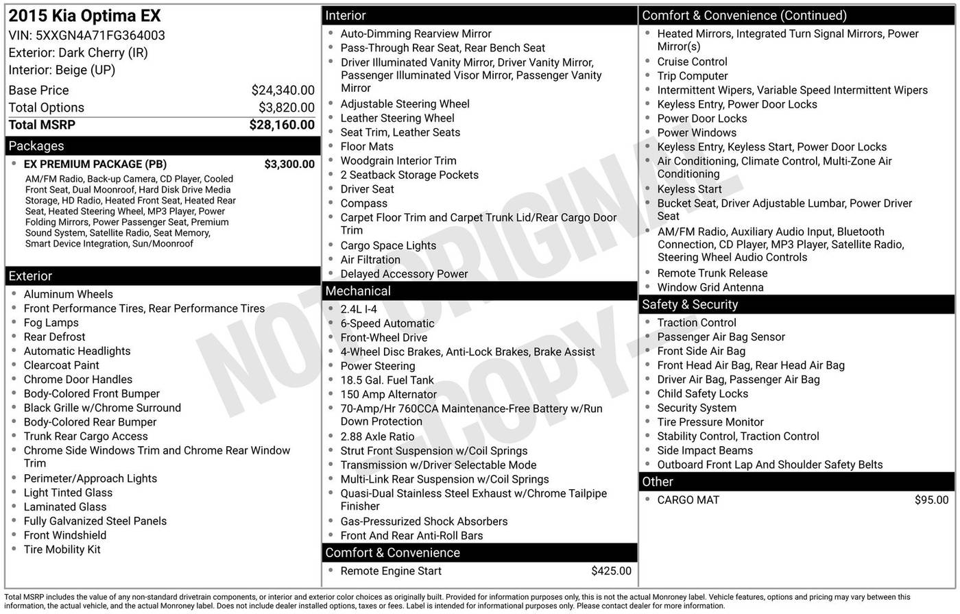 2015 Kia Optima EX — Sedan — 150,000 mi — Eatontown, NJ