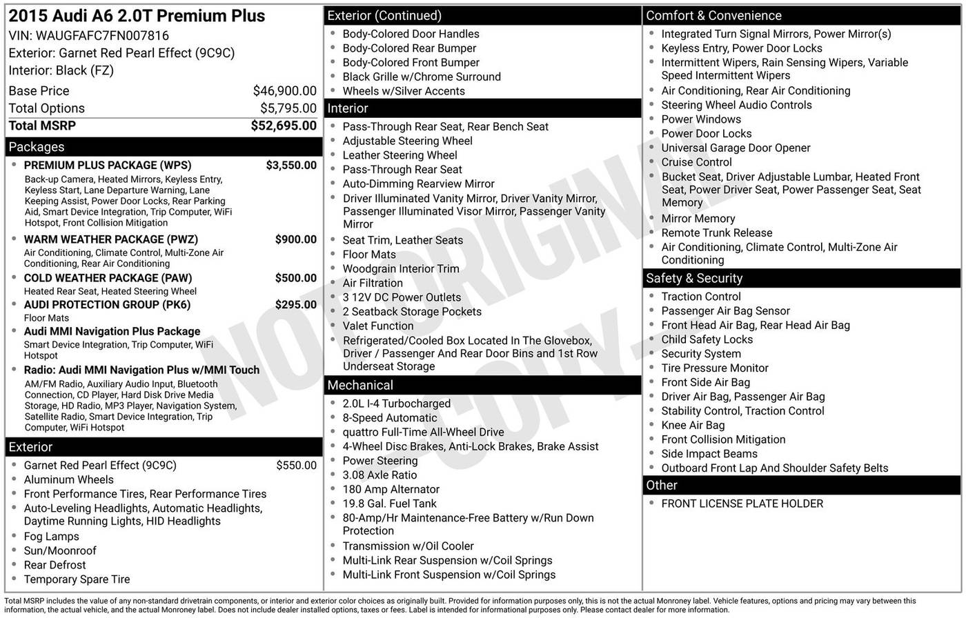 2015 Audi A6 Premium Plus — Sedan — 140,472 mi — Eatontown, NJ