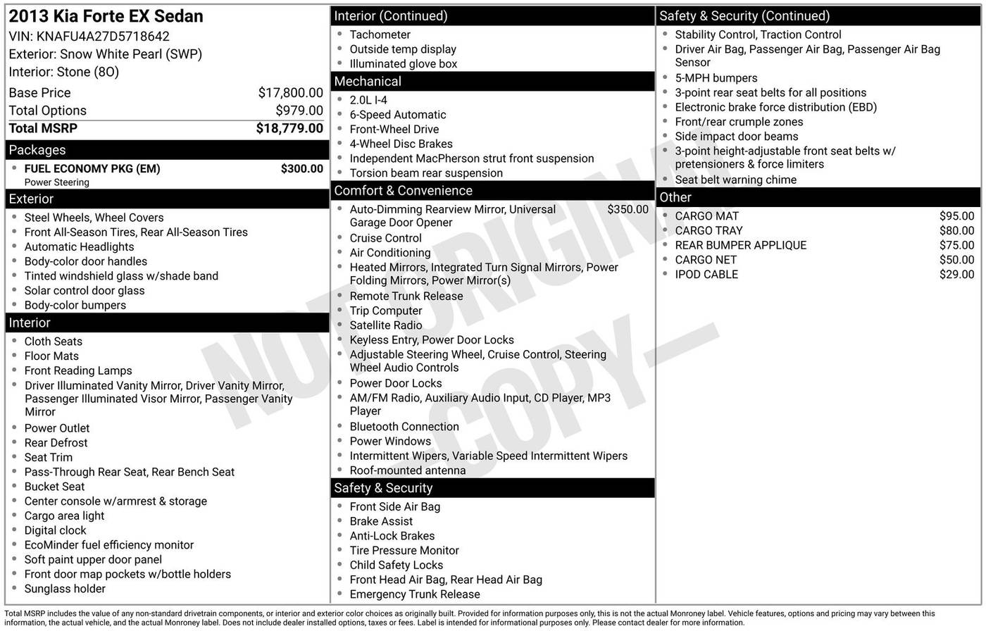 2013 Kia Forte EX — Sedan — 136,024 mi — Eatontown, NJ