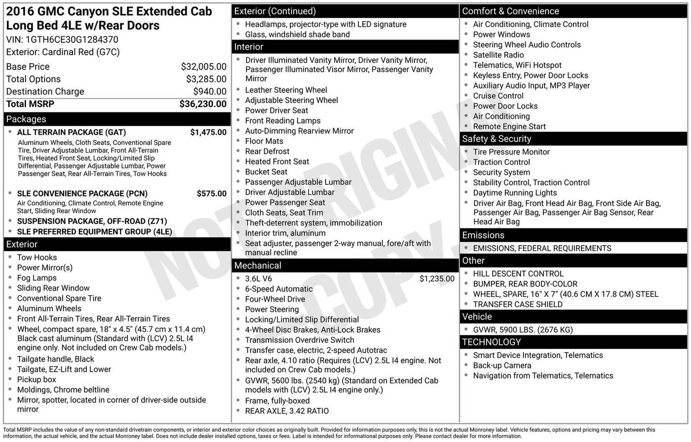 2016 GMC Canyon SLE — Pickup Truck — 97,162 mi — Eatontown, NJ