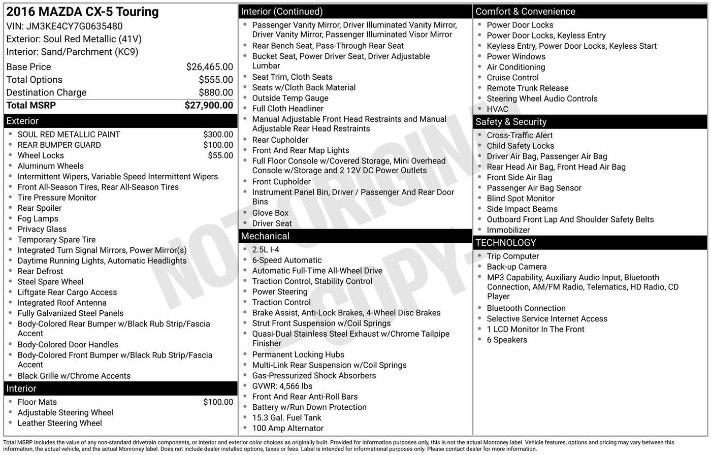 2016 Mazda CX-5 Touring — SUV — 137,575 mi — Eatontown, NJ