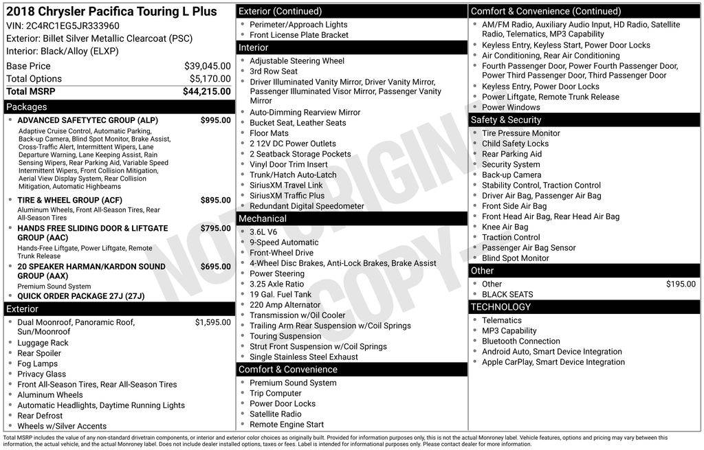 2018 Chrysler Pacifica Touring L Plus — Minivan — 147,582 mi — Marietta, GA