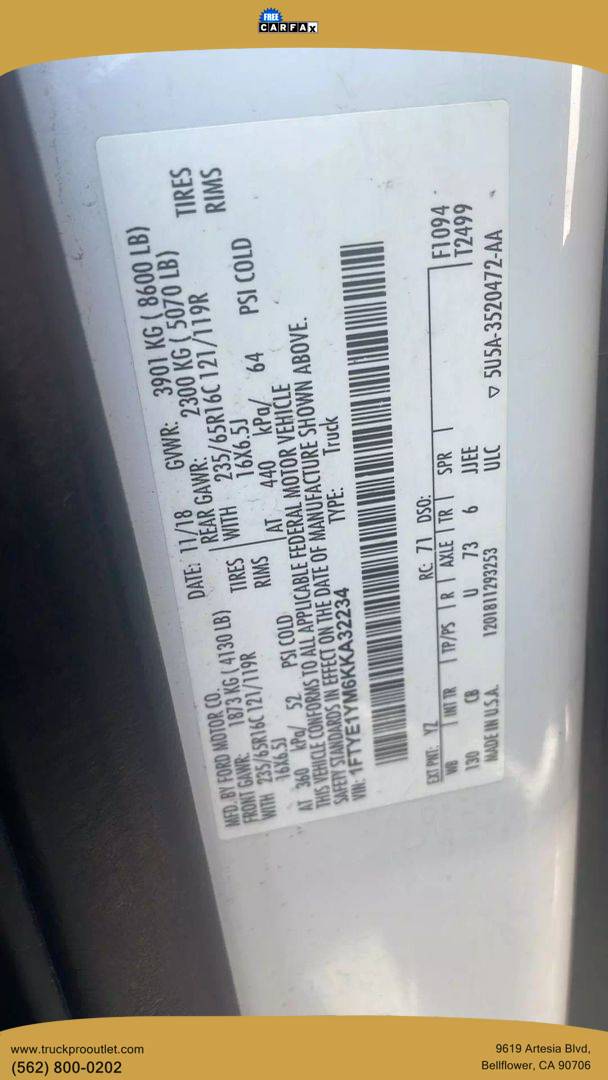 2019 Ford Transit Cargo Van T-150 — Cargo Van — 188,514 mi — Bellflower, CA