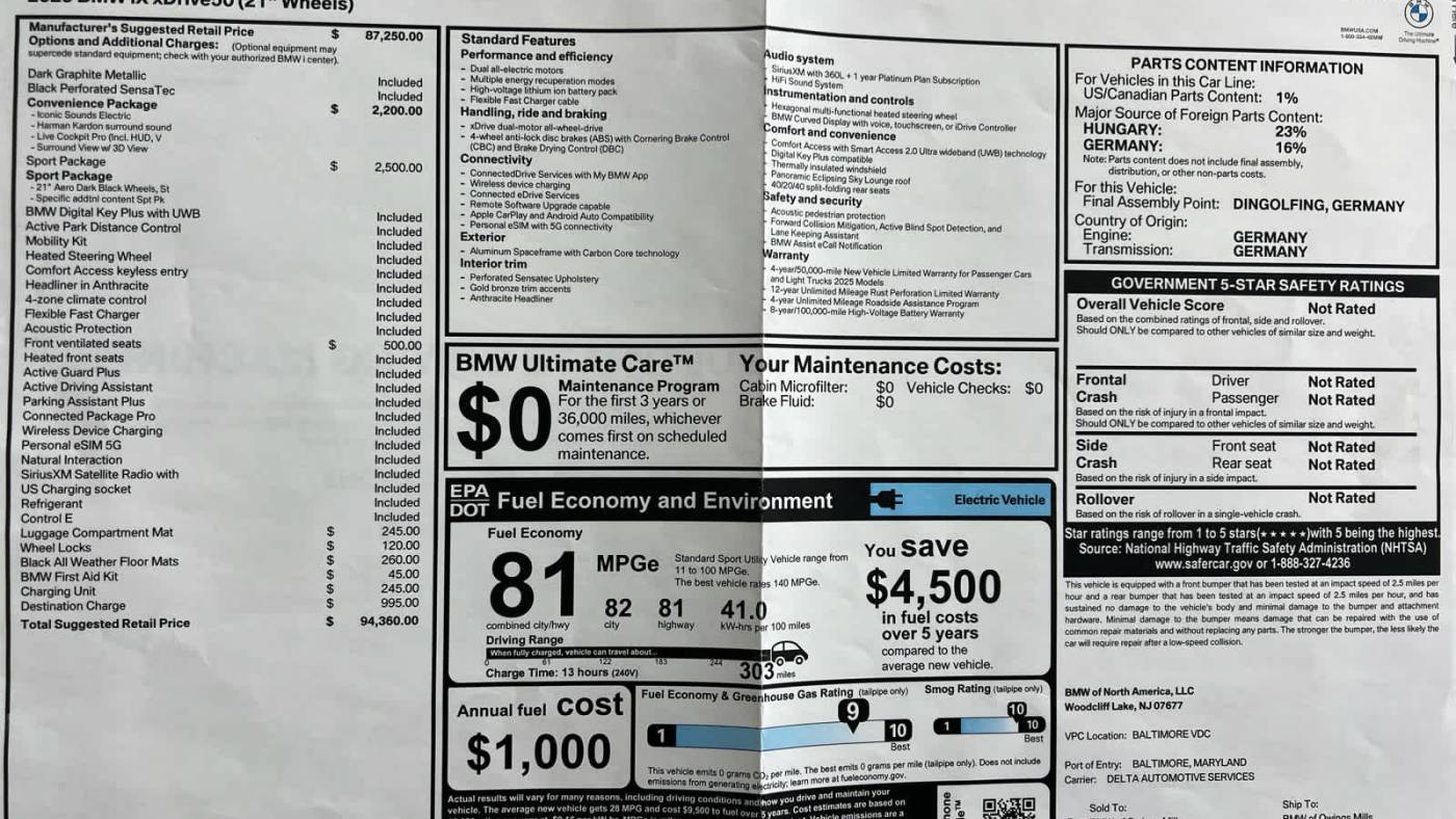2025 BMW iX xDrive50 — SUV — 931 mi — Owings Mills, MD