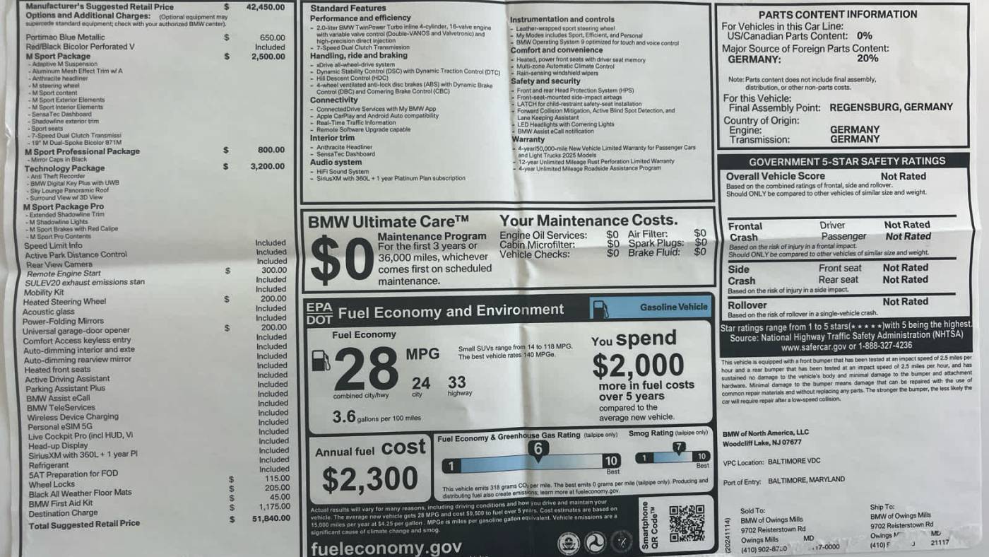 2025 BMW X2 28i — SUV — 1,087 mi — Owings Mills, MD