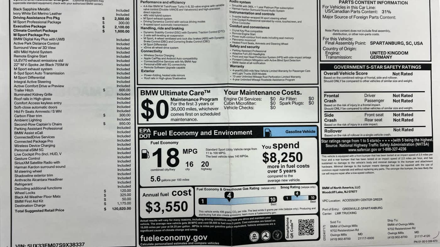 2025 BMW X7 M60i — SUV — 1,250 mi — Owings Mills, MD