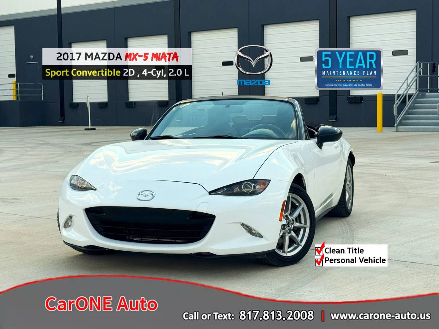 2017 Mazda MX-5 Miata Sport — Convertible — 60,217 mi — Garland, TX