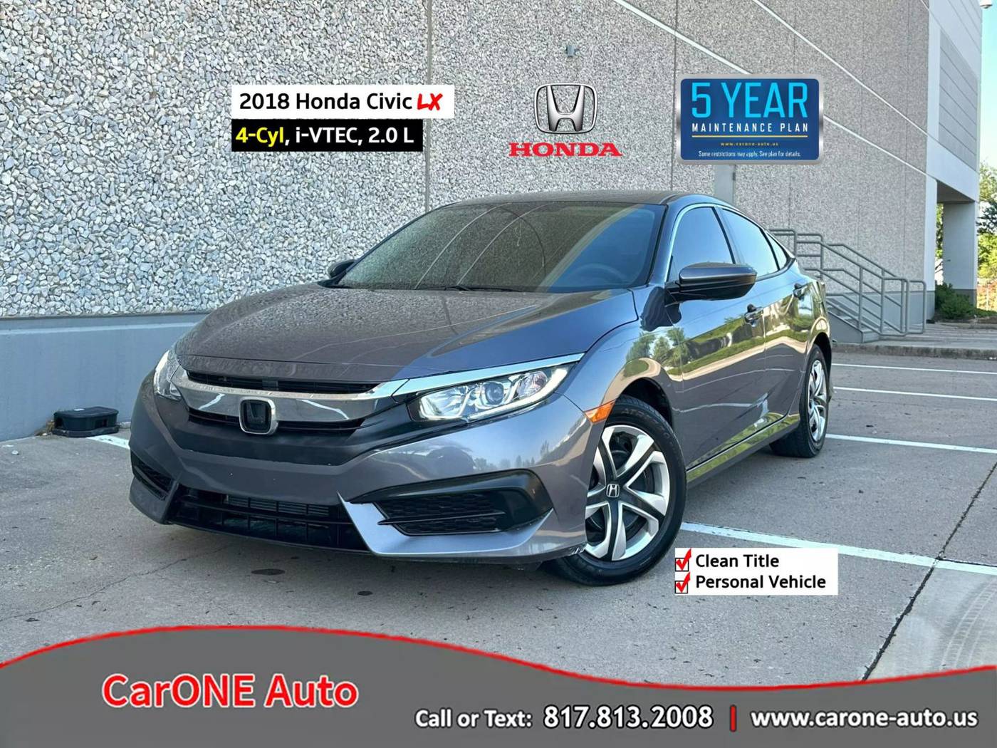 2018 Honda Civic LX — Sedan — 71,557 mi — Garland, TX