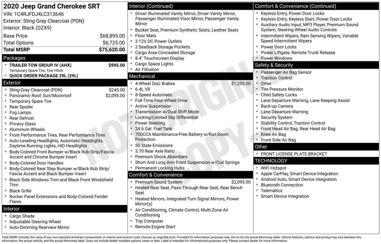 2020 Jeep Grand Cherokee SRT — SUV — 135,254 mi — Greensboro, NC