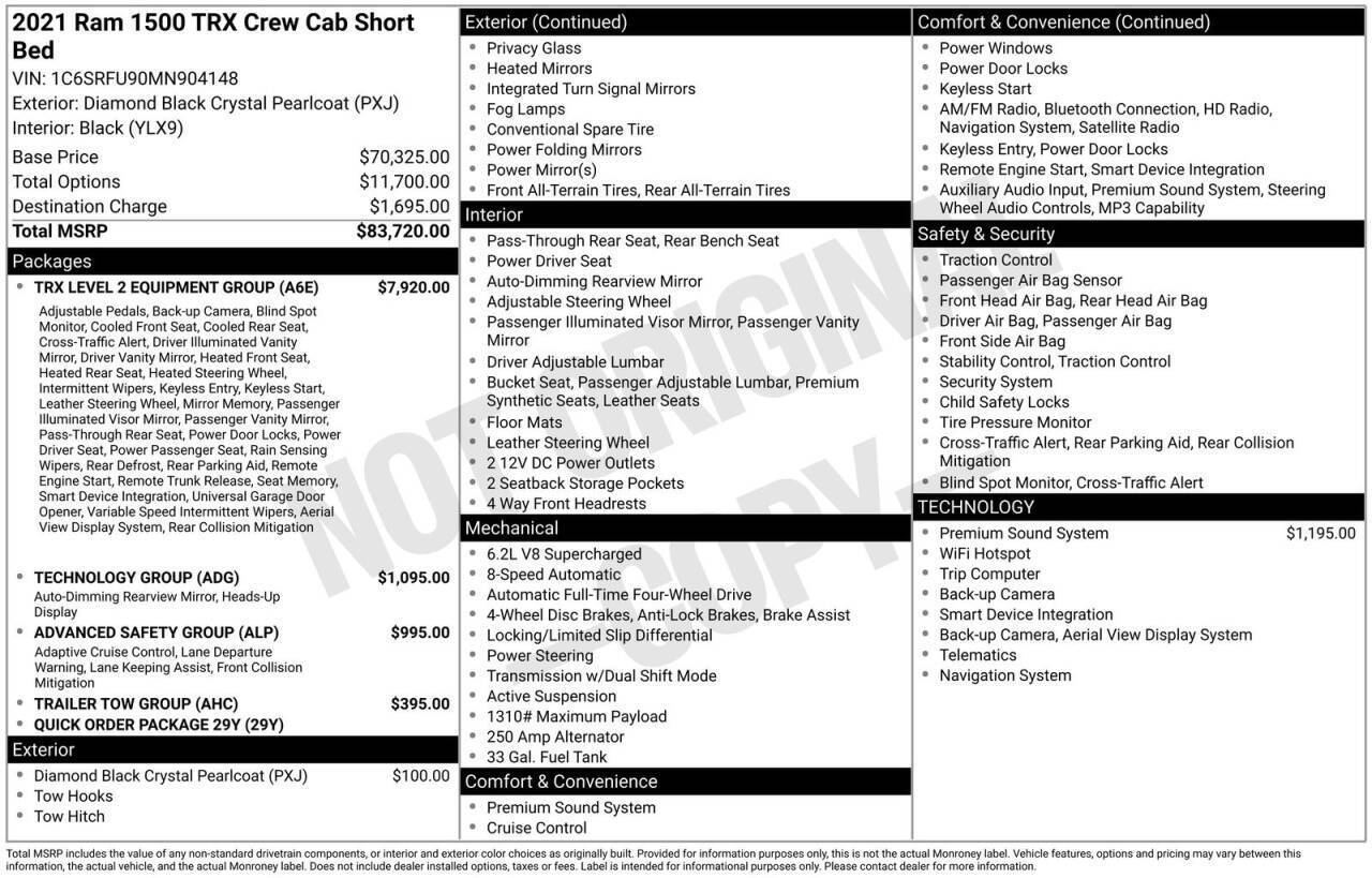 2021 Ram 1500 TRX — Pickup Truck — 113,125 mi — Greensboro, NC