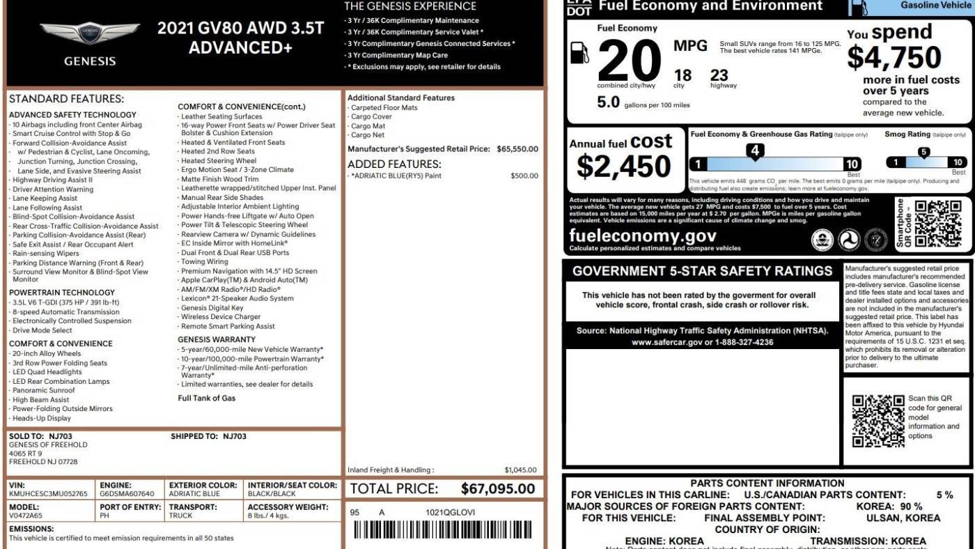 2021 Genesis GV80 3.5T Advanced + — SUV — 14,227 mi — Alexandria, VA