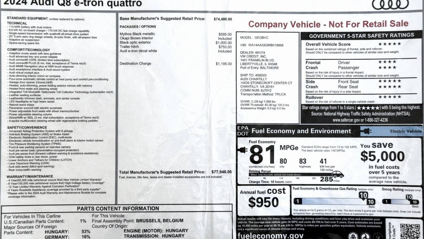 2024 Audi Q8 e-tron Premium — SUV — 5,380 mi — Alexandria, VA