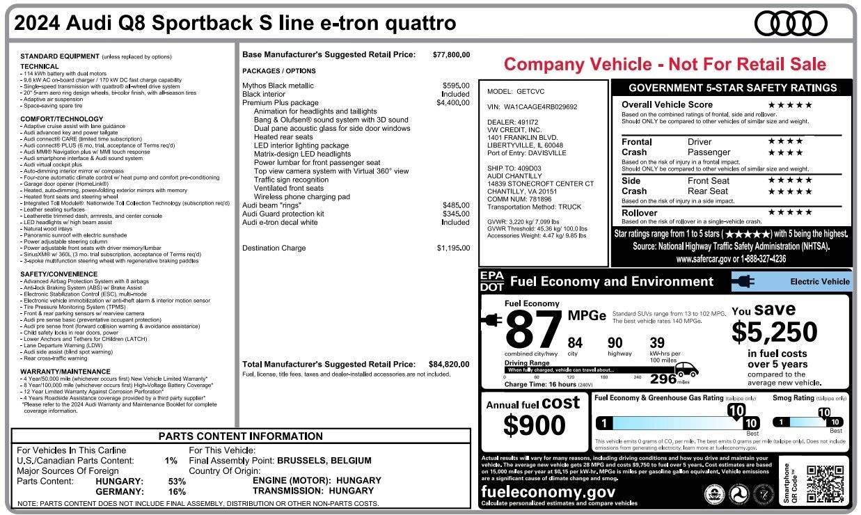 2024 Audi Q8 e-tron S line Premium Plus — SUV — 12,944 mi — Alexandria, VA