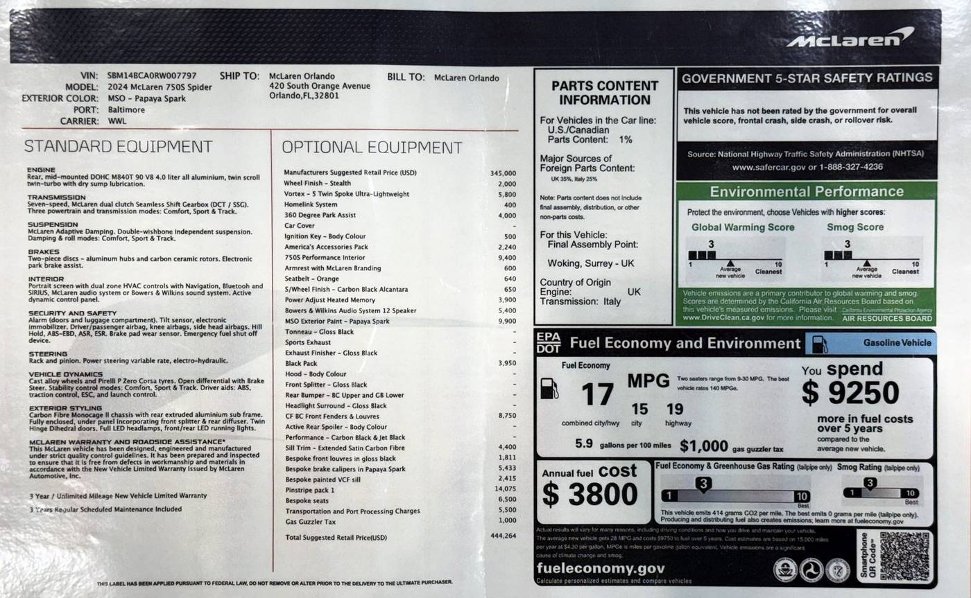 2024 McLaren 750S Standard — Convertible — 3,498 mi — Alexandria, VA