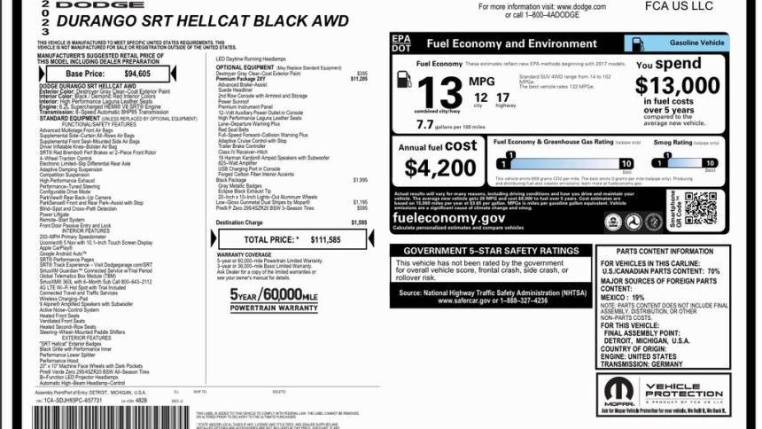 2023 Dodge Durango SRT Hellcat Premium — SUV — 5,797 mi — Boston, MA