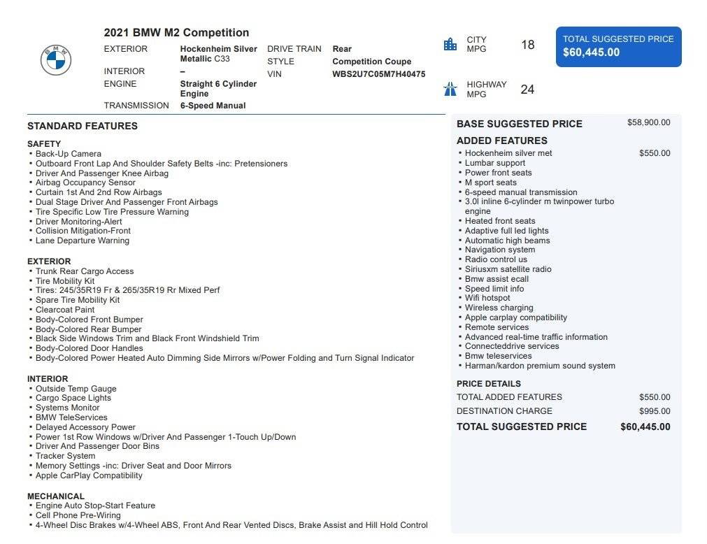 2021 BMW M2 Competition — Coupe — 9,736 mi — Boston, MA