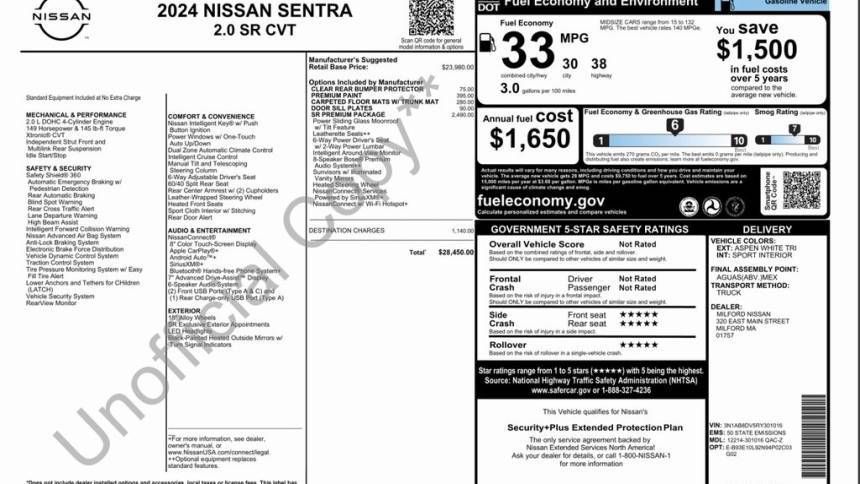 2024 Nissan Sentra SR — Sedan — 7,200 mi — Milford, MA