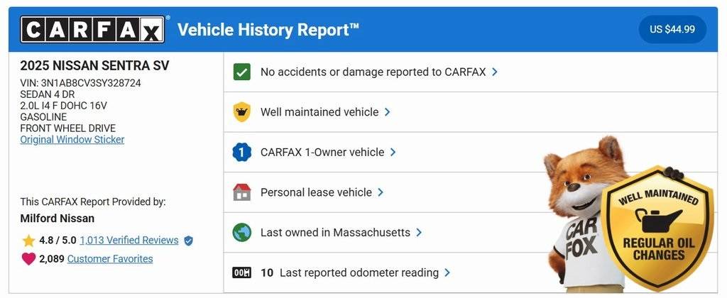 2025 Nissan Sentra SV — Sedan — 1,864 mi — Milford, MA