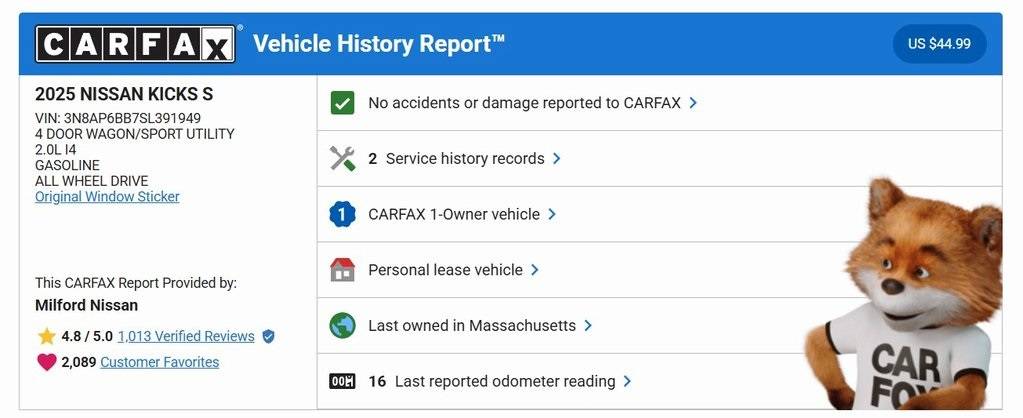 2025 Nissan Kicks S — SUV — 2,366 mi — Milford, MA