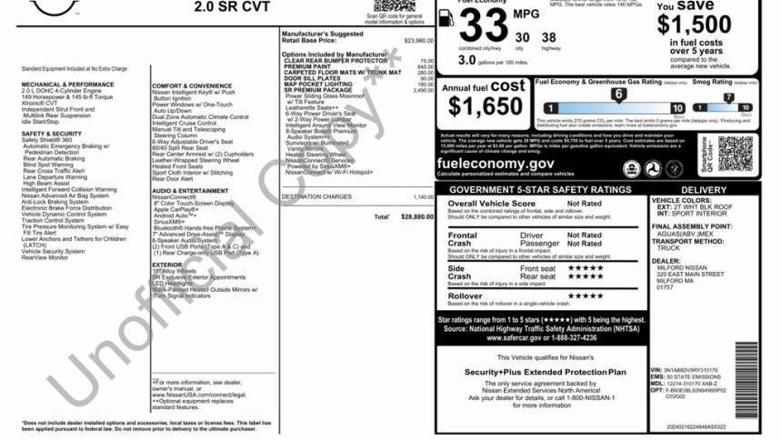 2024 Nissan Sentra SR — Sedan — 100 mi — Milford, MA