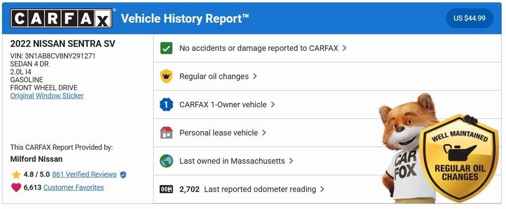 2022 Nissan Sentra SV — Sedan — 2,702 mi — Milford, MA