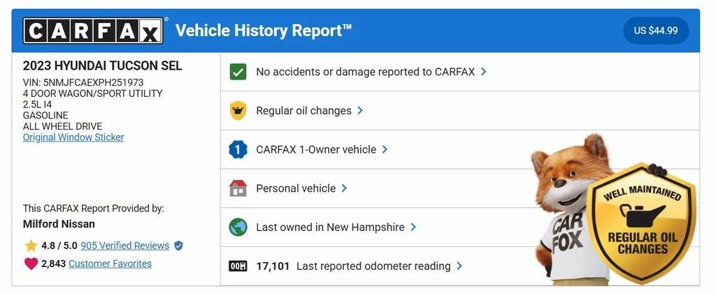2023 Hyundai Tucson SEL — SUV — 16,749 mi — Milford, MA