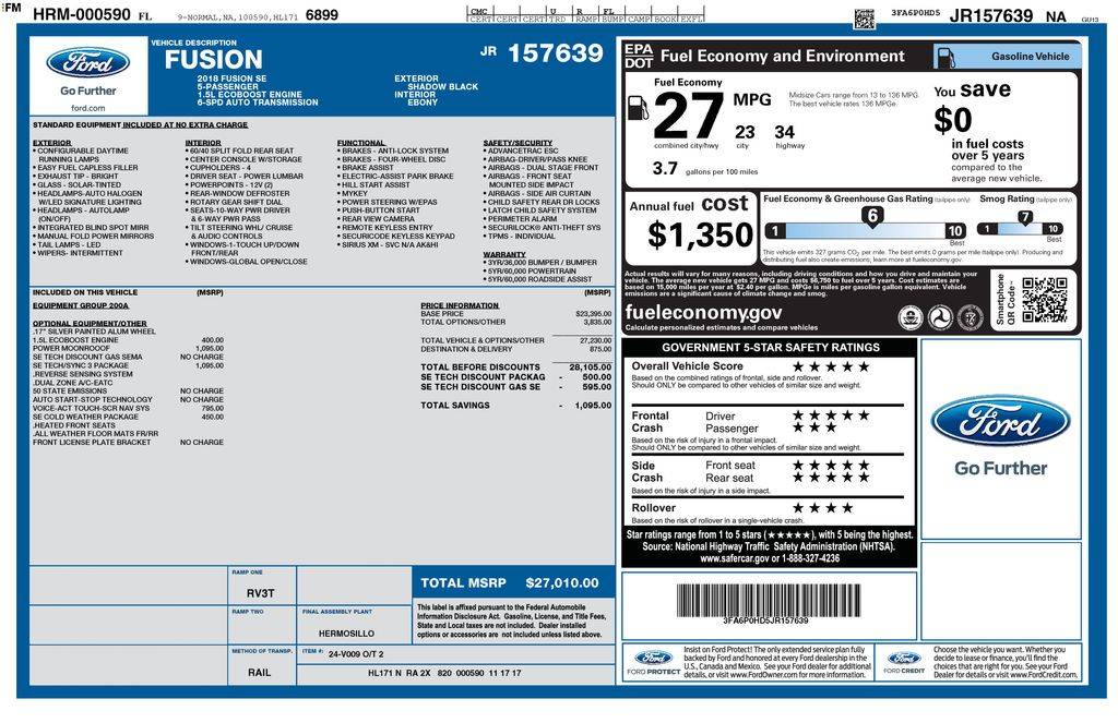 2018 Ford Fusion SE — Sedan — 106,620 mi — Clermont, FL