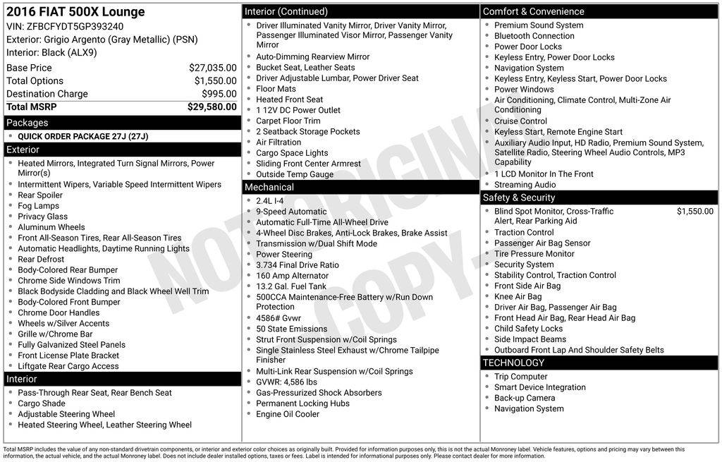 2016 FIAT 500X Lounge — SUV — 84,586 mi — Clermont, FL