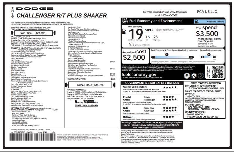 2016 Dodge Challenger R/T Plus Shaker — Coupe — 80,544 mi — Fredricksburg, VA