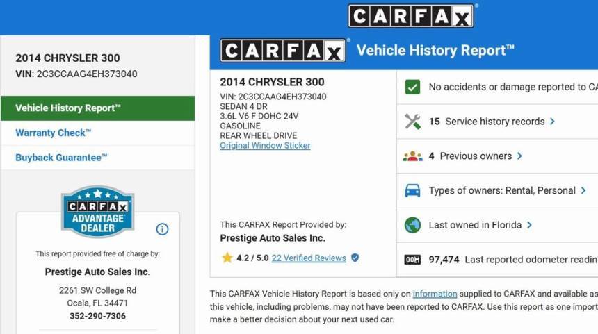 2014 Chrysler 300 Base — Sedan — 97,474 mi — Ocala, FL