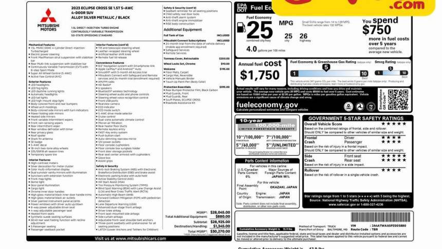 2023 Mitsubishi Eclipse Cross SE — SUV — 55,609 mi — Maple Shade, NJ