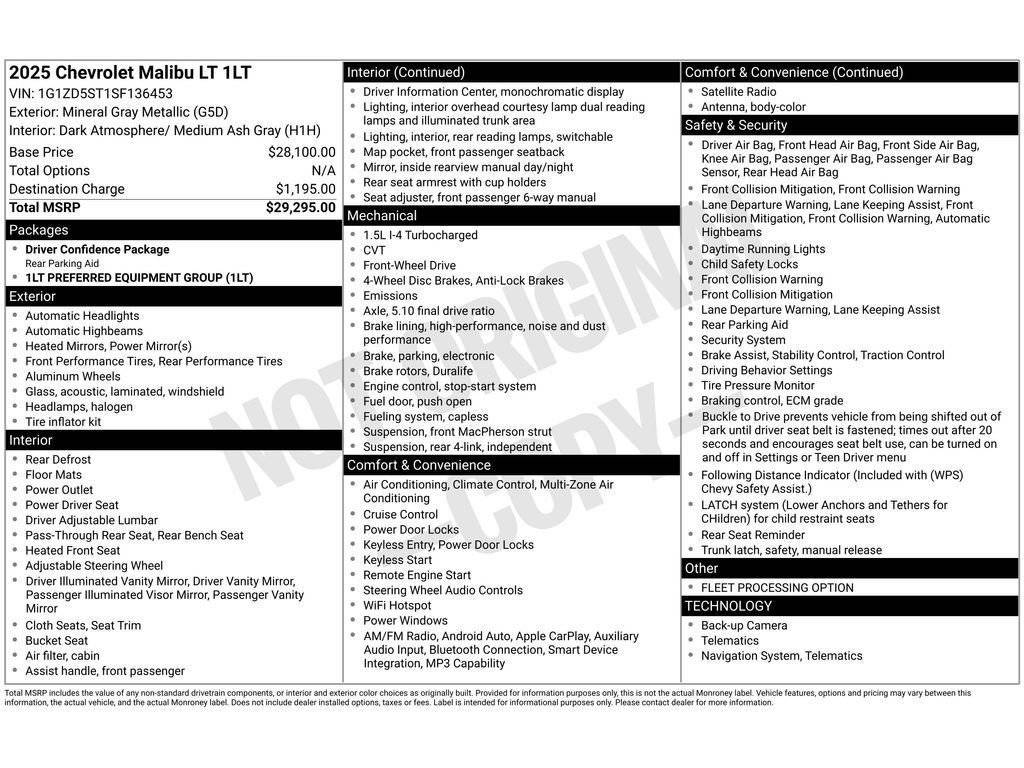 2025 Chevrolet Malibu LT — Sedan — 34,348 mi — Florence, SC