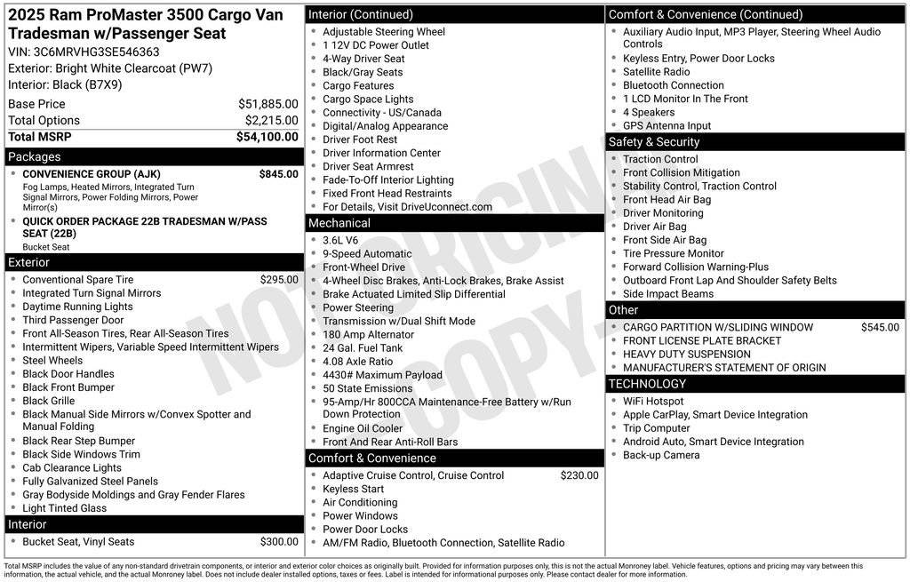 2025 Ram ProMaster Cargo Van Tradesman 3500 — Cargo Van — 9,311 mi — Egg Harbor Township, NJ