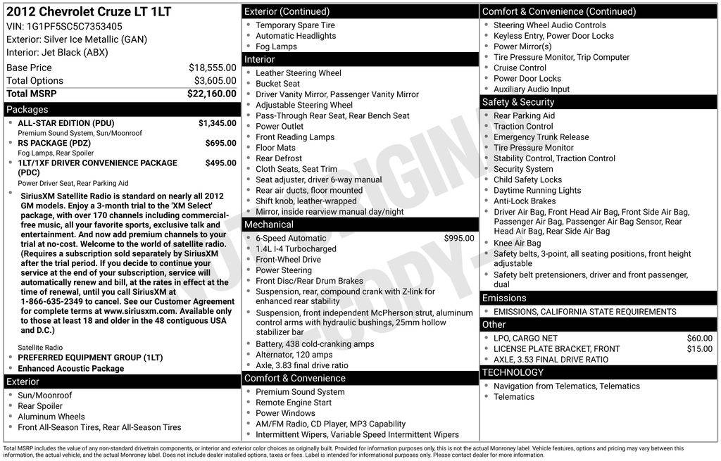 2012 Chevrolet Cruze 1LT — Sedan — 190,346 mi — Santa Clara, CA