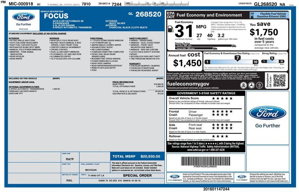 2016 Ford Focus SE — Hatchback — 63,456 mi — Santa Clara, CA