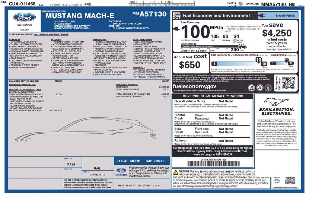 2021 Ford Mustang Mach-E Select — SUV — 46,447 mi — Santa Clara, CA