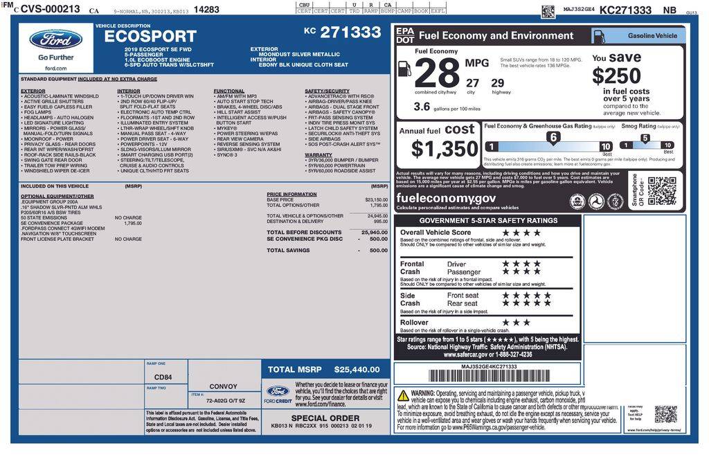 2019 Ford EcoSport SE — SUV — 82,006 mi — Santa Clara, CA