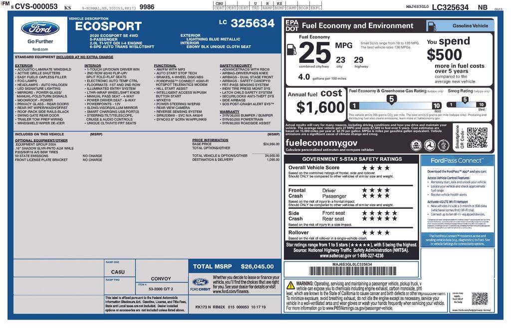 2020 Ford EcoSport SE — SUV — 79,816 mi — Santa Clara, CA
