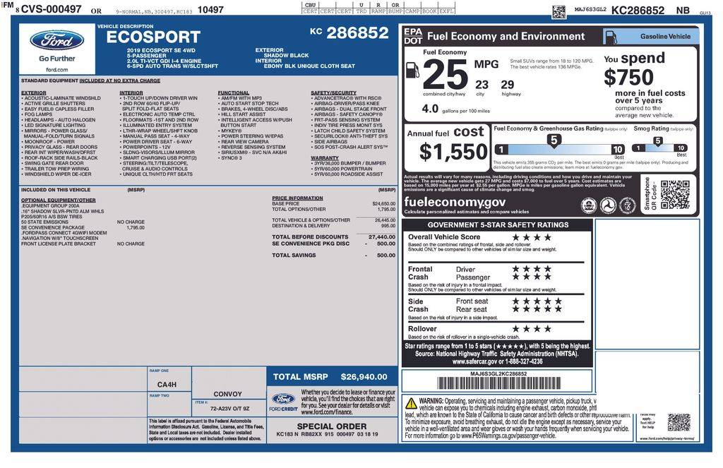 2019 Ford EcoSport SE — SUV — 148,268 mi — Santa Clara, CA