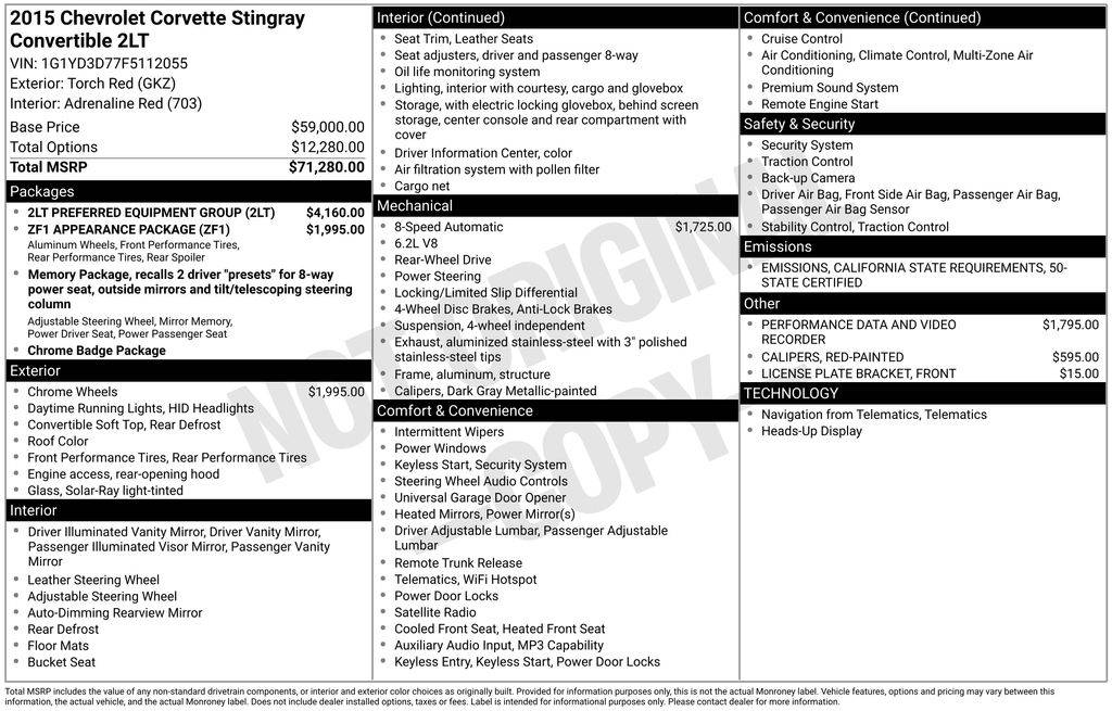 2015 Chevrolet Corvette 2LT — Convertible — 104,946 mi — Santa Clara, CA