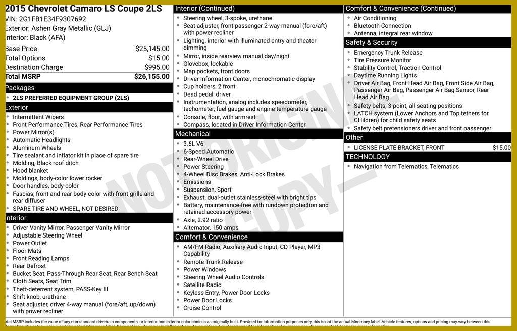 2015 Chevrolet Camaro 2LS