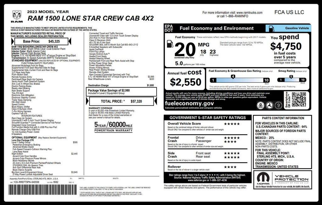 2023 Ram 1500 Lone Star — Pickup Truck — 62,089 mi — BAYTOWN, TX