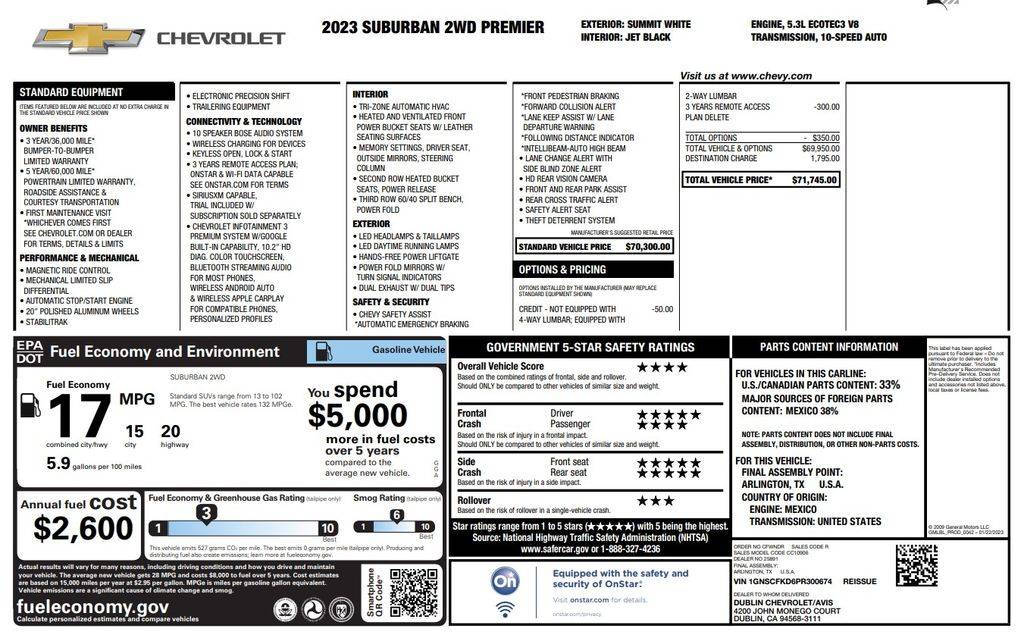 2023 Chevrolet Suburban Premier — SUV — 73,805 mi — BAYTOWN, TX